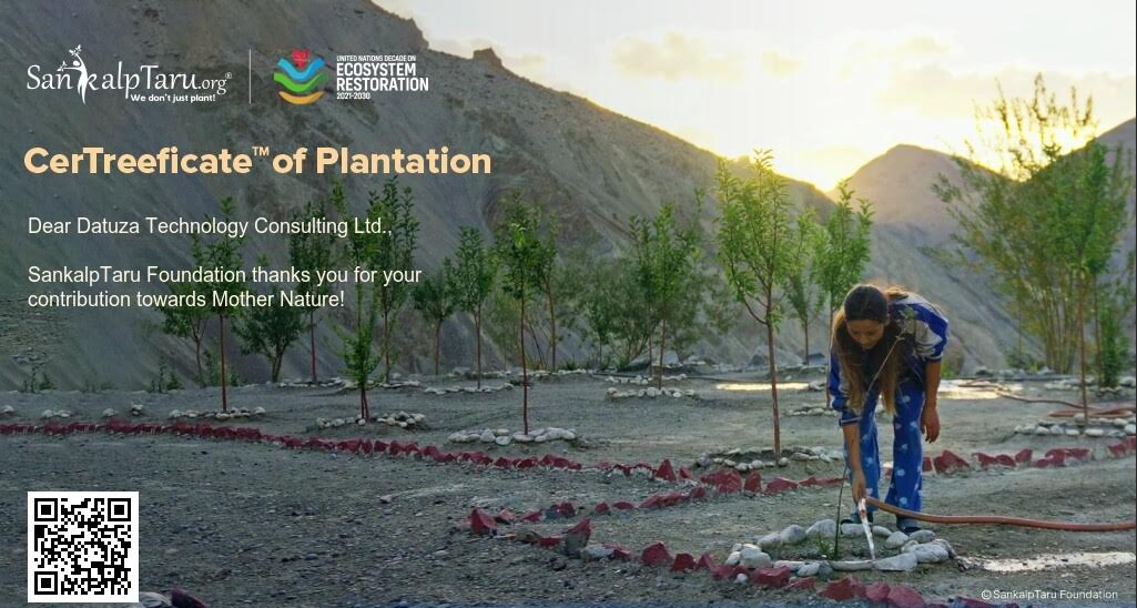 SankalpTaru CerTreeficate of Plantation issued to Datuza Technology Consulting Ltd, thanking the company for its contribution